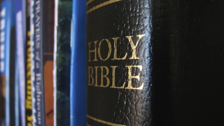 God’s Spirit enables His people to obey His laws. Bible on a book shelf.