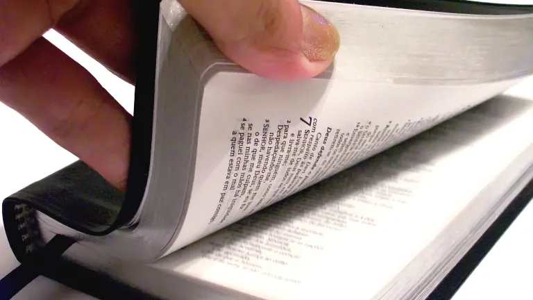 Una persona hojeando una Biblia